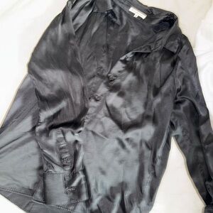 Reformation Black Satin Button Down Shirt